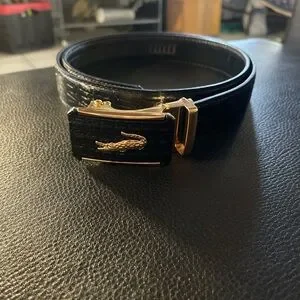 NWOT Lacoste leather belt w/crocodile logo buckle Lacoste | Accessories | Lacoste Black And Gold Leather Belt  main image 4